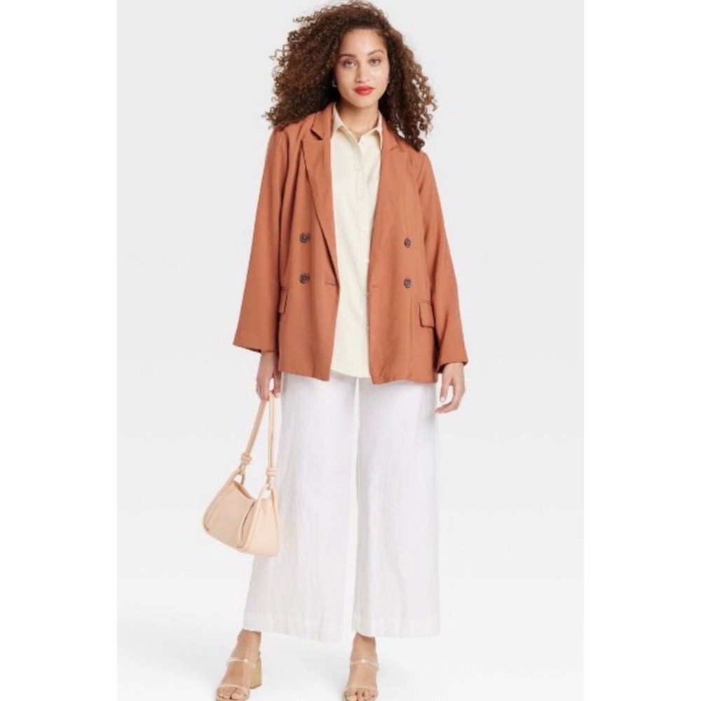 A New Day Womens Essential Blazer Double-Breasted Tan Terracotta Small NWT